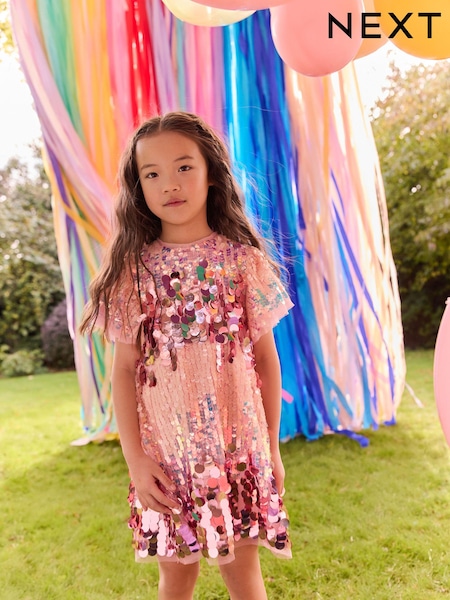 Pink Ombre Angel Sleeve Party Dress (3-14yrs) (E57553) | £40 - £46