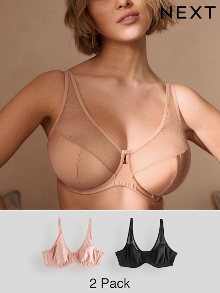 Black/Pink DD+ Non Pad Wired Full Cup Bra 2 Pack (E58036) | £32