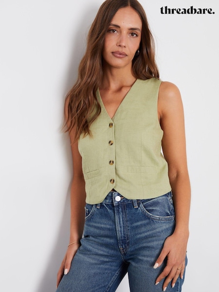 Threadbare Green Linen Blend Waistcoat (E58076) | £28
