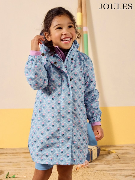 Joules Rainford Blue Floral Waterproof Packable Raincoat With Hood (E58320) | £34 - £37