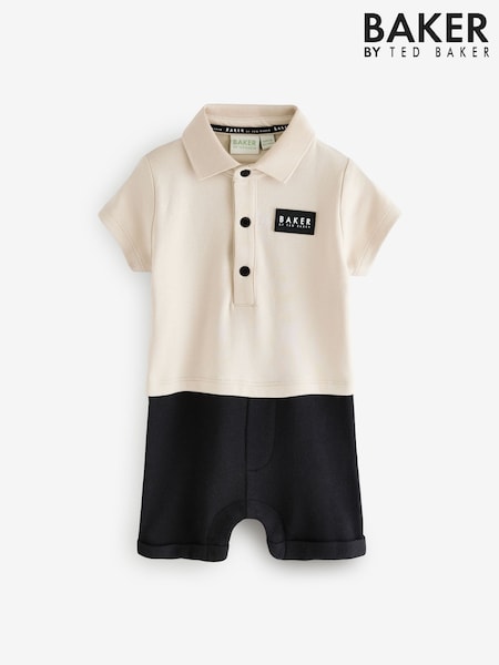 Baker by Ted Baker Stone 100% Cotton Polo Romper (E58579) | £28 - £30