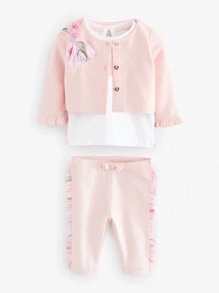 Baker by Ted Baker 3 Piece Mesh Bow Cardigan & Legging Set (E58864) | £42 - £45