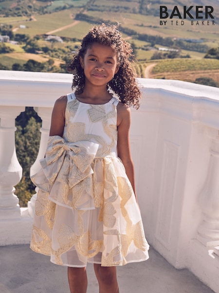 Baker by Ted Baker Gold/White Bow Occasion Dress (E58870) | £58 - £63