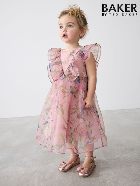 Baker by Ted Baker Pink Floral Printed Organza Dress (E58936) | £42 - £45