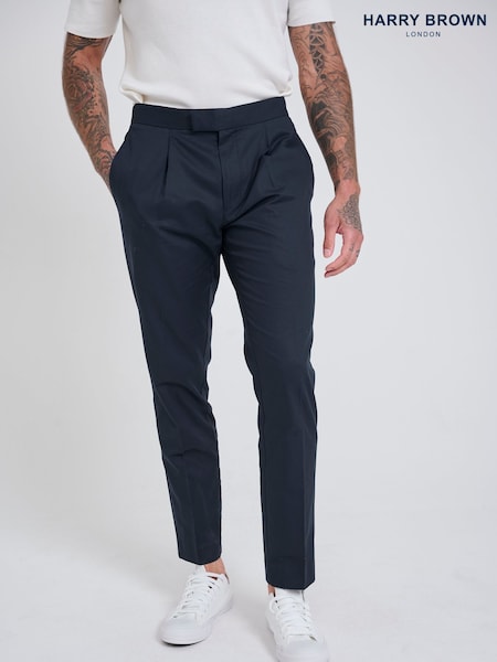 Harry Brown Mid Blue Slim Fit Paper Touch Cotton Suit: Smart Trousers (E59098) | £75