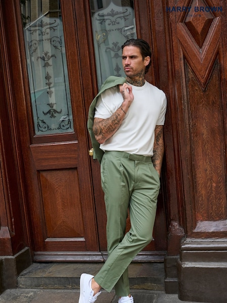 Harry Brown Green Slim Fit Paper Touch Cotton Suit: Smart Trousers (E59101) | £75