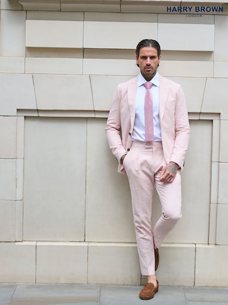 Harry Brown Pink Slim Fit Chris Linen Cotton Blend Single Breasted Suit Blazer (E59106) | £159