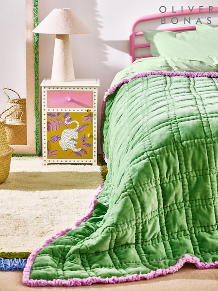 Oliver Bonas Green Issey Quilted 100% Cotton Bedspread (E59192) | £165