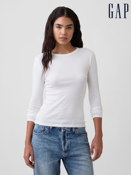White - Gap Modern Ribbed Long Sleeve T-shirt