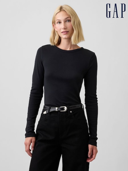 Black - Gap Modern Ribbed Long Sleeve T-shirt