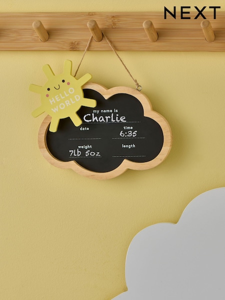 Natural Cloud Hello World Baby Birth Announcement Plaque (E59335) | £6