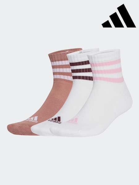 adidas White 3-Stripes Cushioned Sportswear Mid Cut Socks 3 Pairs (E59345) | £12