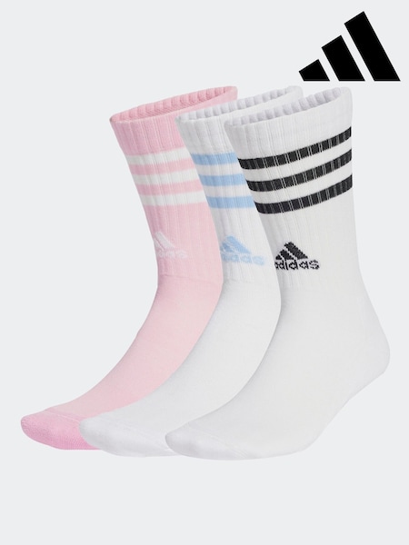 adidas White 3 Stripe Crew Socks 3 Pack (E59349) | £13