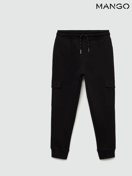 Mango Black 100% Cotton Cargo Jogger Trousers (E59607) | £20