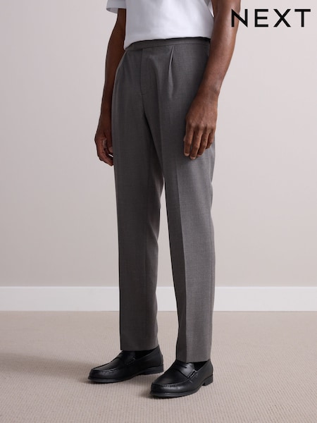 Taupe Wool Rich Smart Textured Trousers With Side Adjusters (E59762) | £69