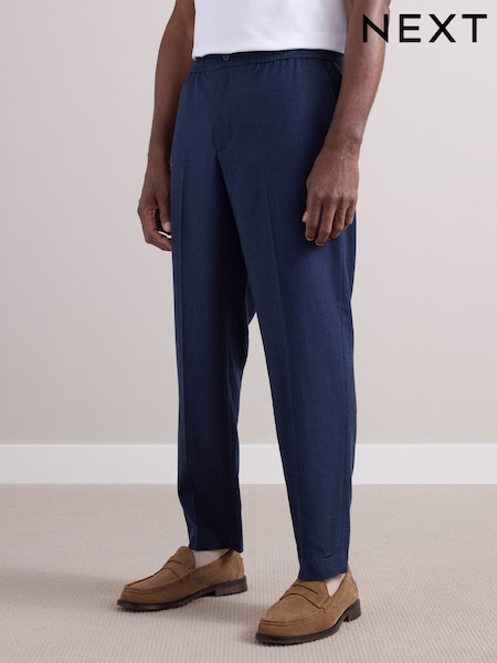 Navy Elasticated Waist Wool Rich Textured Formal Trousers (E59763) | £69