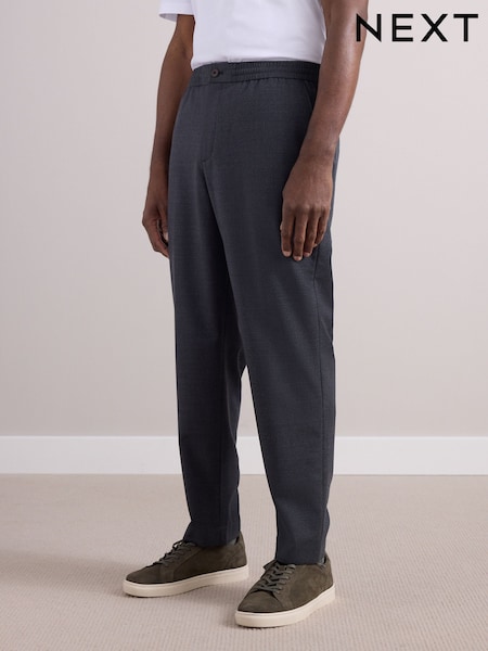 Charcoal Grey Elasticated Waist Wool Rich Textured Formal Trousers (E59765) | £69