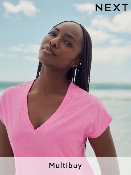 Fluro Pink V-Neck Cap Sleeve T-Shirt (E59972) | £7.50