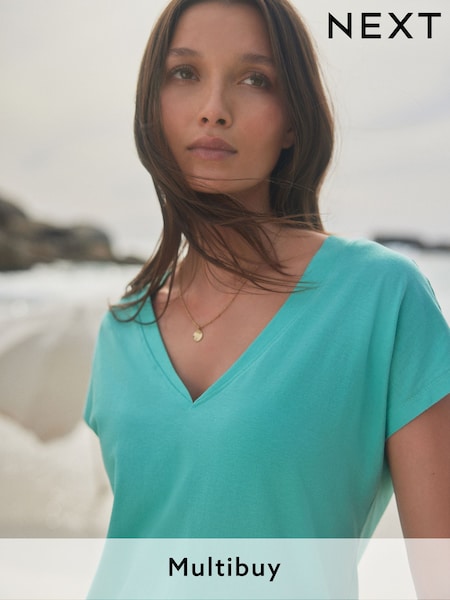 Blue V-Neck Cap Sleeve T-Shirt (E59973) | £7.50