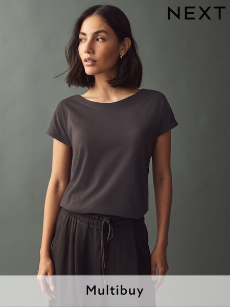 Shale Brown Cap Sleeve T-Shirt Top (E59975) | £7.50