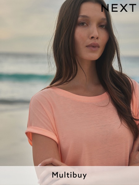 Peach Pink Cap Sleeve T-Shirt Top (E59977) | £7.50