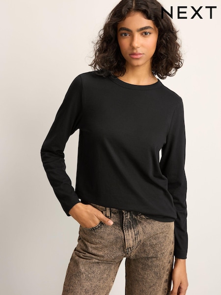 Black 100% Cotton Long Sleeve T-Shirt (E59985) | £9