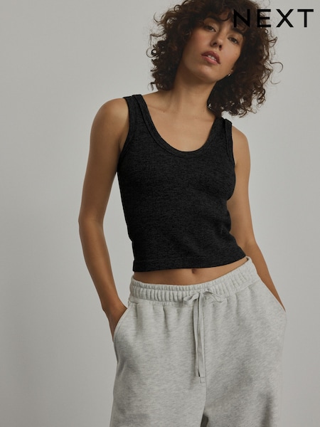 Black Ribbed Seamless Vest Top (E59996) | £18