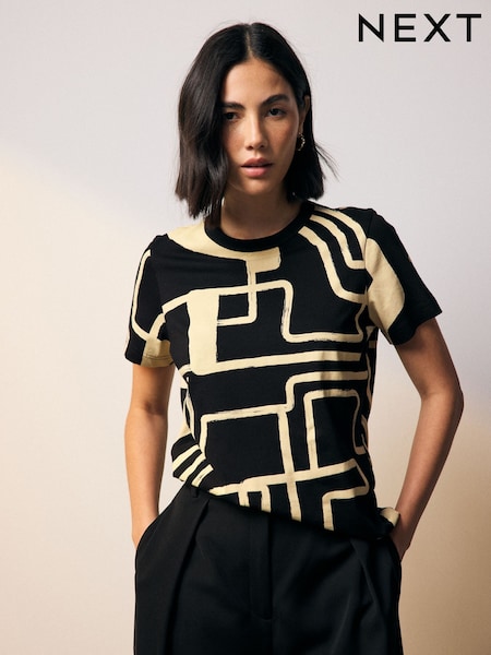 Monochrome Swirl Print Essential Pure Cotton Short Sleeve Crew Neck T-Shirt (E60002) | £7.50