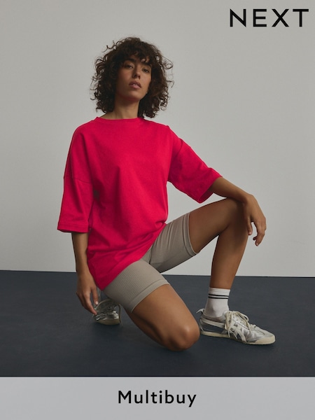 Red Oversized Relaxed Fit Boxy Heavyweight Crew Neck T-Shirt (E60005) | £12