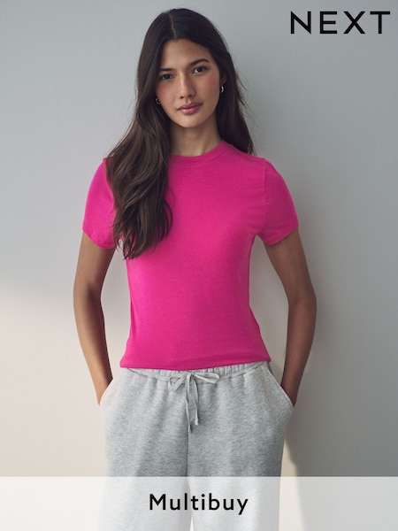 Raspberry Pink Soft Touch Ribbed Short Sleeve T-Shirt with TENCEL™ Lyocell (E60011) | £10.50