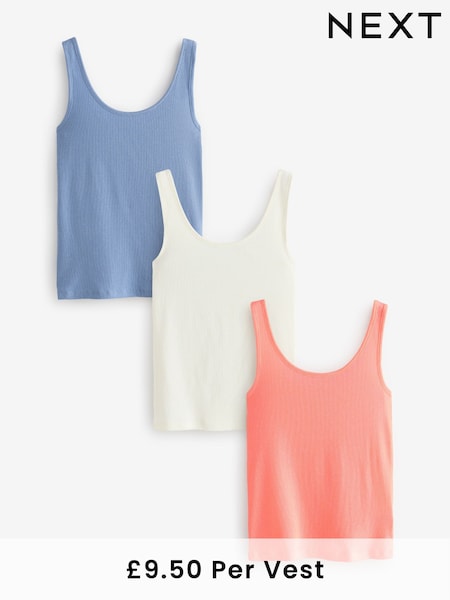 Blue/White Thick Strap Vests 3 Pack (E60016) | £28.50