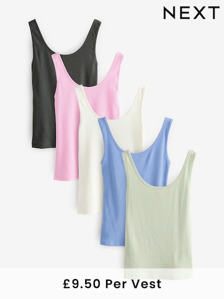 Pastels Thick Strap Ribbed Vests 5 Pack (E60018) | £47.50