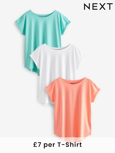 White/Blue/Orange Cap Sleeve 100% Cotton T-Shirts 3 Pack (E60024) | £21