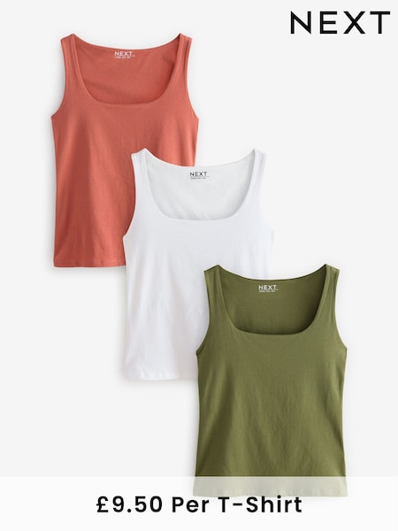 Brown/Ecru/Rust Square Neck Vest 3 Pack (E60027) | £28.50