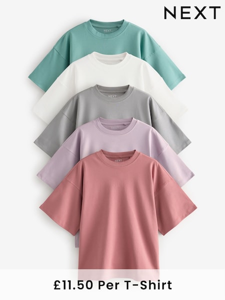 Multi 100% Cotton Boxy Short Sleeve T-Shirts 5 Pack (E60031) | £57.50