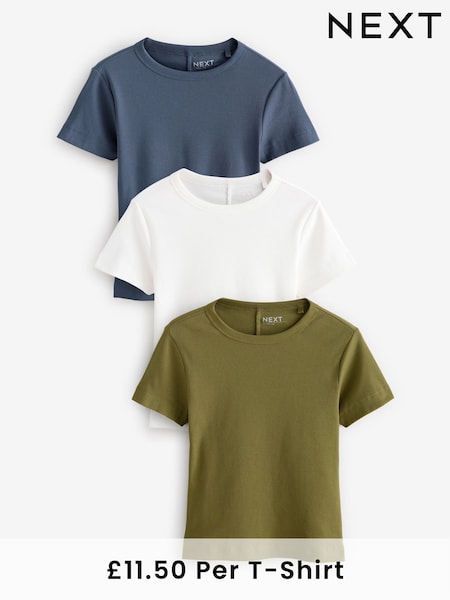 Blue/Green/White Ribbed Short Sleeve T-Shirts 3 Pack (E60043) | £34.50