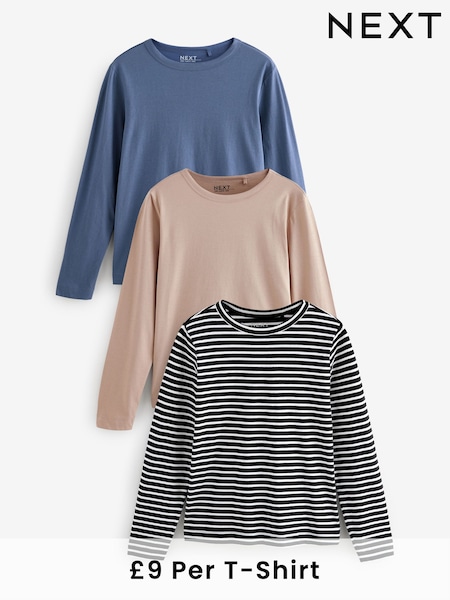 Multi 100% Cotton Long Sleeve T-Shirts 3 Pack (E60045) | £27