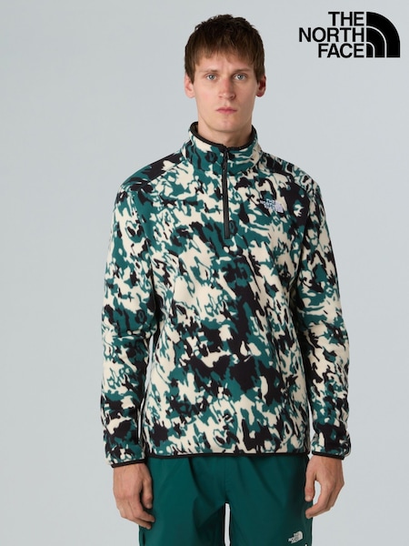 The North Face Green Cami Print Side Logo Neutral Side Logo Glacier Quarter Zip Fleece (E60218) | £65