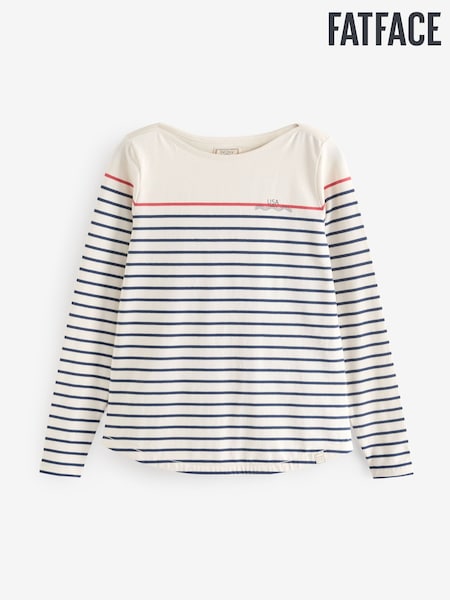 FatFace Cream Ivory Usa Breton T-Shirt (E60288) | £0