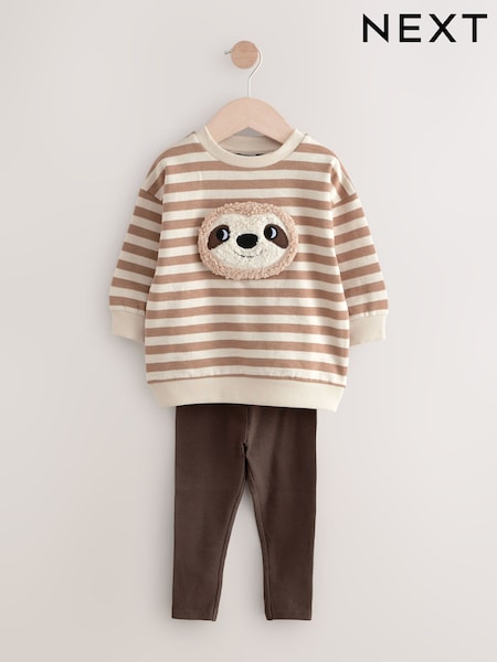 Brown and Off White Stripe Jersey Sweatshirt and Leggings Set (3mths-7yrs) (E60680) | £17 - £21