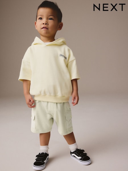 Lime Green Utility 100% Cotton Hoodie and Shorts Set (3mths-7yrs) (E60684) | £18 - £22