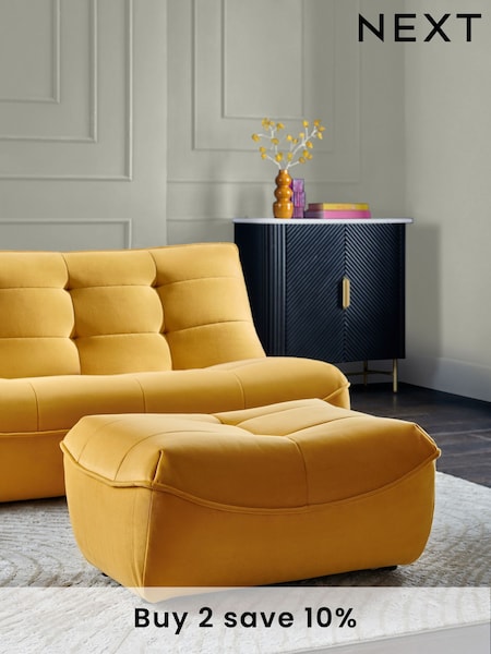 Soft Velvet Ochre Yellow Lucca Footstool (E60704) | £199