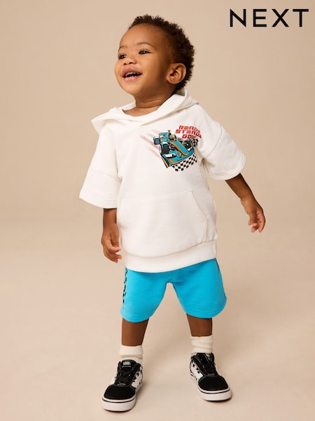 White/Aqua Sweatshirt and Shorts Set (3mths-8yrs) (E60716) | £15 - £19