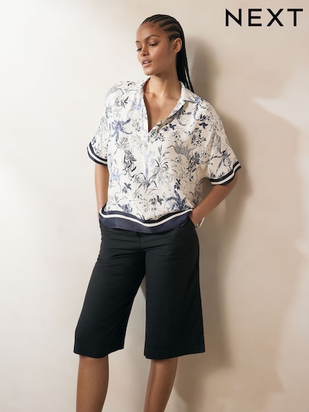 Blue V-Neck Collared Satin Shirt (E60730) | £40