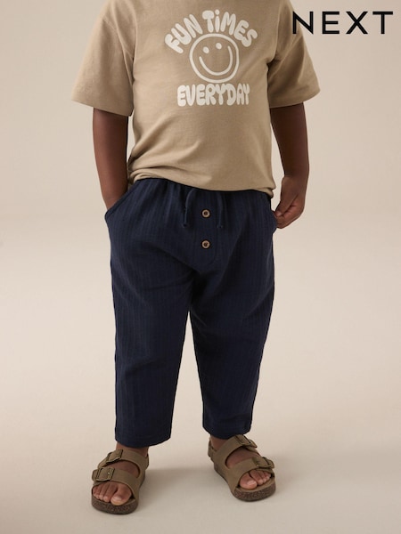 Navy Blue Textured Jersey 100% Cotton Joggers (3mths-7yrs) (E60748) | £7 - £9