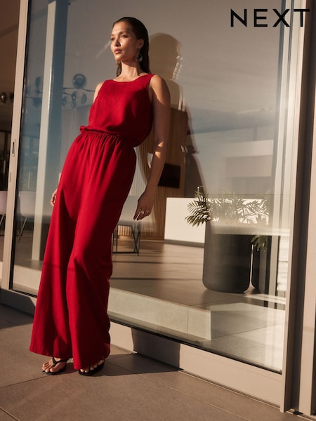 Red Wide Leg Trousers with Linen (E60775) | £22