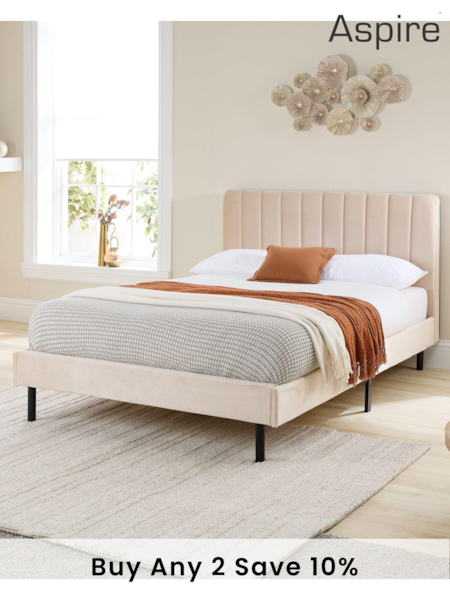 Aspire Furniture Cream Rosella Velvet Upholstered Bed (E60872) | £220 - £320