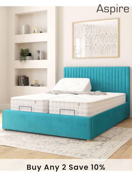 Aspire Furniture Teal Grant Velvet Electric Adjustable Bed With Mattress (E60887) | £1,350 - £2,100