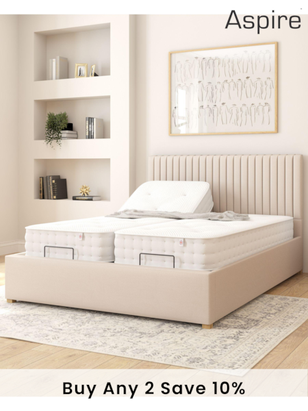 Aspire Furniture Natural White Grant Eire Linen Electric Adjustable Bed With Mattress (E60893) | £1,412 - £2,226