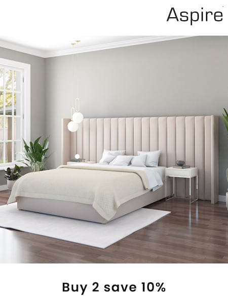 Aspire Furniture Off White Grandeur Wing Eire Linen Headboard (E60909) | £561